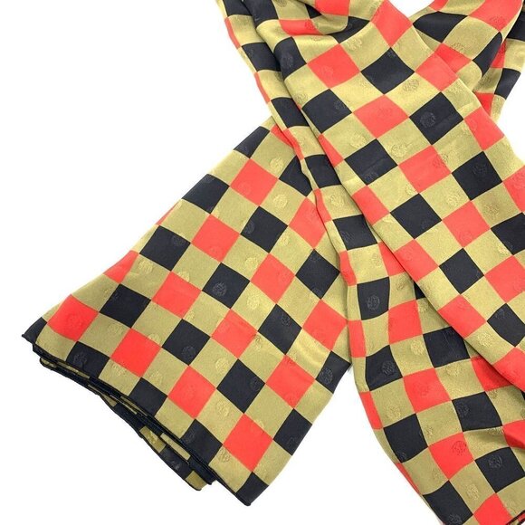 Vintage Rolled Edge Scarf - Black/Olive/Red Check Print, 45"x45" - Picture 5 of 9